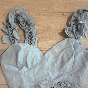 She + Sky Light Blue Ruffled Strap Crop Camisole